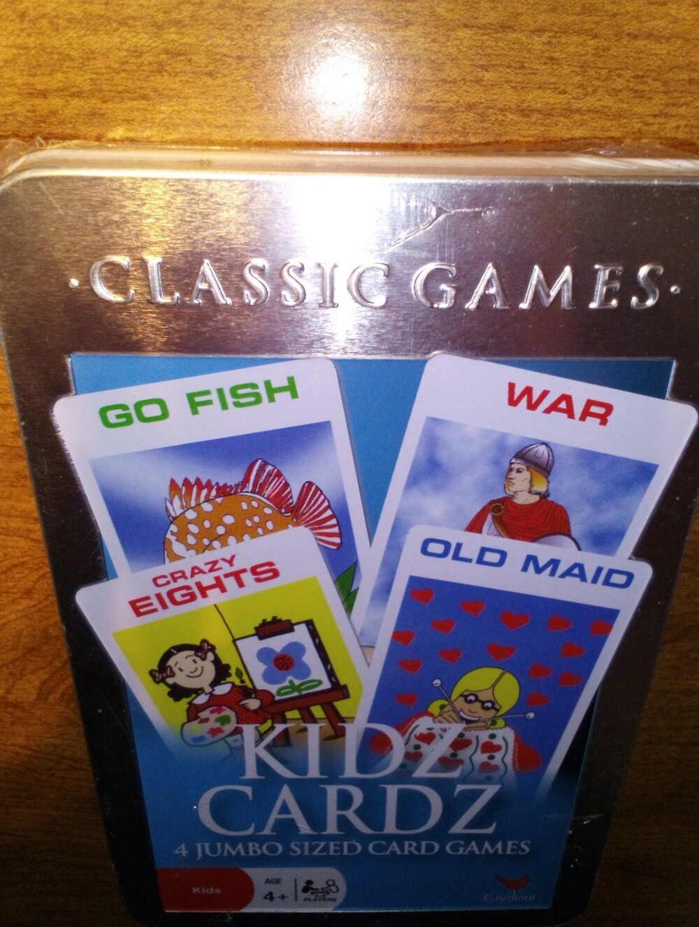 Kidz Cardz Four Classic Jumbo Sized Card Games 2007 Tin Cardinal Games Sealed